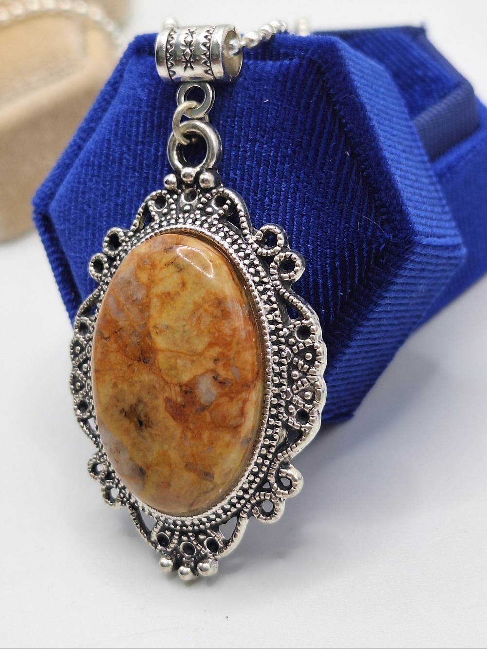 Crazy Lace Agate Necklace Natural Stone Pendant Silver Boho Western Jewelry - Picture 3 of 8